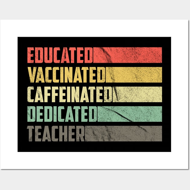 Teacher Educated Vaccinated Caffeinated Dedicated Retro Vintage Wall Art by teecrafts